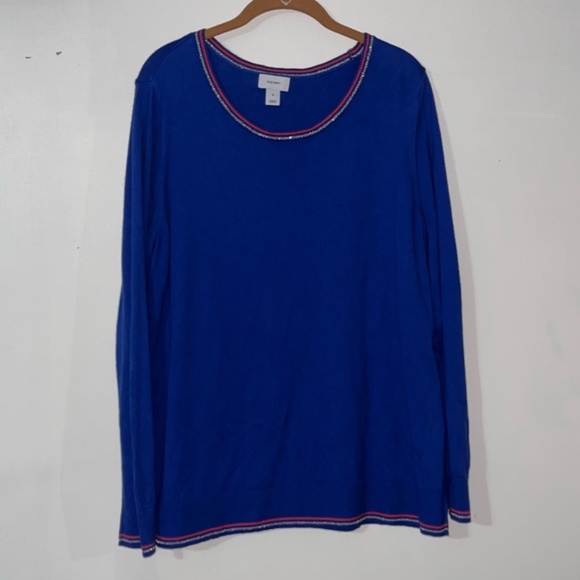 OLD NAVY Blue Striped Trim Long Sleeve Sweater Women’s XL - Picture 2 of 8